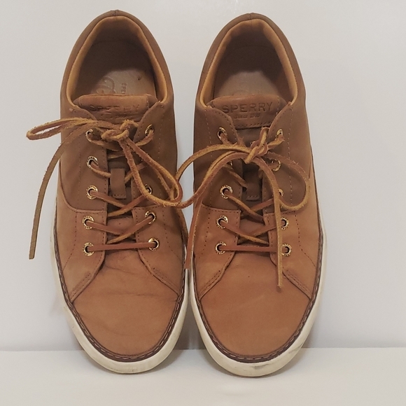 Sperry gold cuptennis shoes, upper faux leather tan 8m - Picture 1 of 9
